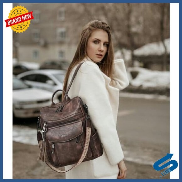 Leather Backpack Purse Convertible Shoulder Bag for Women Work Travel